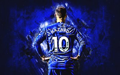 Eden Hazard, le grunge, le milieu de terrain, Chelsea FC, pierre bleue belge, footballeurs, vue de dos, de Danger, de football, Premier League, Danger pour la vue arrière