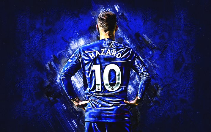 Eden Hazard, grunge, midfielder, Chelsea FC, blue stone, belgian footballers, back view, Hazard, soccer, Premier League, Hazard back view