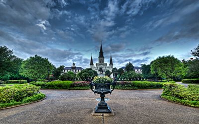 Jackson Square, HDR, estate, parco, New Orleans, in America, nel Cuore di New Orleans