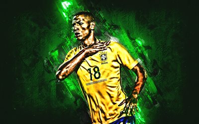 Richarlison, grunge, Brazil National Team, green stone, Richarlison de Andrade, soccer, artwork, Brazilian football team