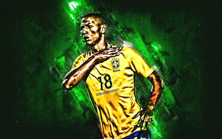 richarlison, grunge, brasilien nationalmannschaft, grünen stein, richarlison de andrade, fußball, grafik, brasilianische fußball-nationalmannschaft