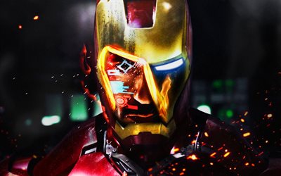 4k, IronMan, 3D, arte, close-up, supereroi della DC Comics Iron Man