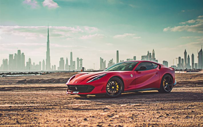 Ferrari 812 Superfast, 4k, supercars, 2019 cars, desert, UAE, offroad, 2019 Ferrari 812 Superfast, italian cars, Ferrari