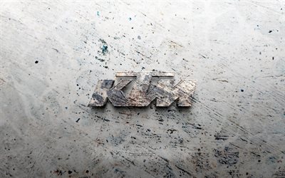KTM stone logo, 4K, stone background, KTM 3D logo, motorcycles brands, creative, KTM logo, grunge art, KTM