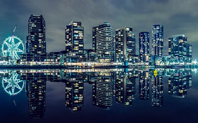 Victoria Harbour, nightscapes, skyline cityscapes, australian cities, Melbourne, Australia, modern buildings, Melbourne panorama, Melbourne cityscape, Melbourne at night