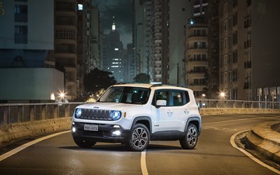 SUVs, de noche, de 2016, el Jeep Renegade Longitud, BR-spec, jeep blanco