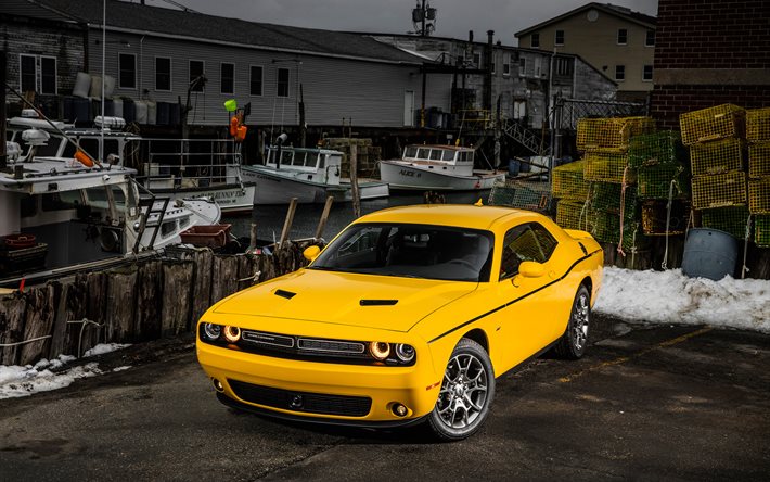 Dodge Chalanger, supecars, 2018 cars, yellow Chalanger, muscle cars, Dodge