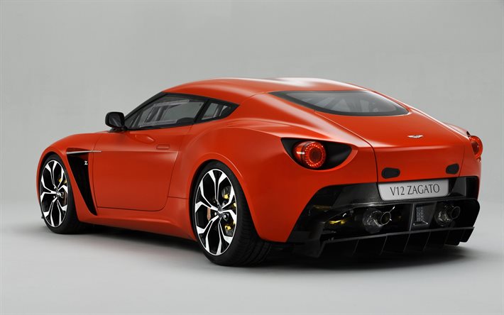 La Aston Martin V12 Zagato, arancione, sport coupe tuning