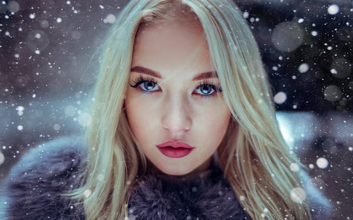 Uliana Verenchikova, photomodels, blonde, portrait, beauté, neige