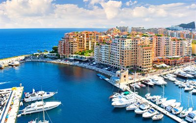 summer, mooring, blue sea, yachts, pier, Monaco