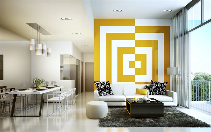 soggiorno, design moderno, interni moderni, piazze sul muro