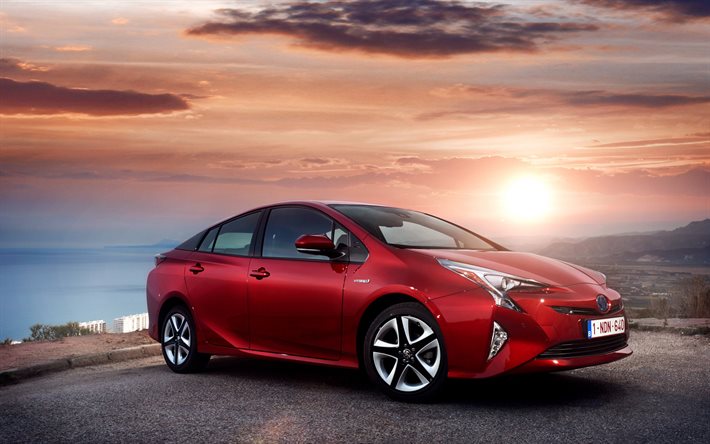 Toyota prius, 2016, Toyota, red Previamente, híbridos, coches nuevos, un Toyota rojo