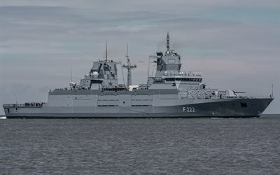 Baden Wuerttemberg, F222, German Navy, German warship, evening, sunset, seascape, Germany, FGS Baden Wuerttemberg