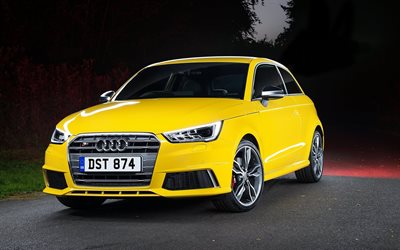 hatchback, 2016, Audi S1, UKspec, yellow audi, night