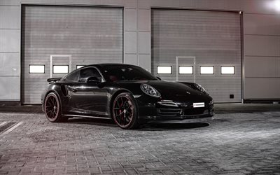 PP-Rendimiento, la optimización, el Porsche 911 Turbo, 2016, supercars, negro Porsche