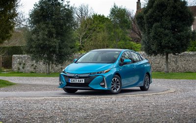 Toyota Prius, 2017, Plug-in Hybrid, Blue Prius, electric car, Japanese cars, Toyota