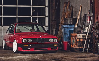 coupé, BMW M3, tuning, e30, garaje, rojo bmw