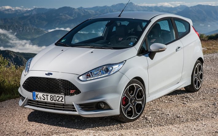 hatchback, 2017, Ford Fiesta ST200, mountains, white ford