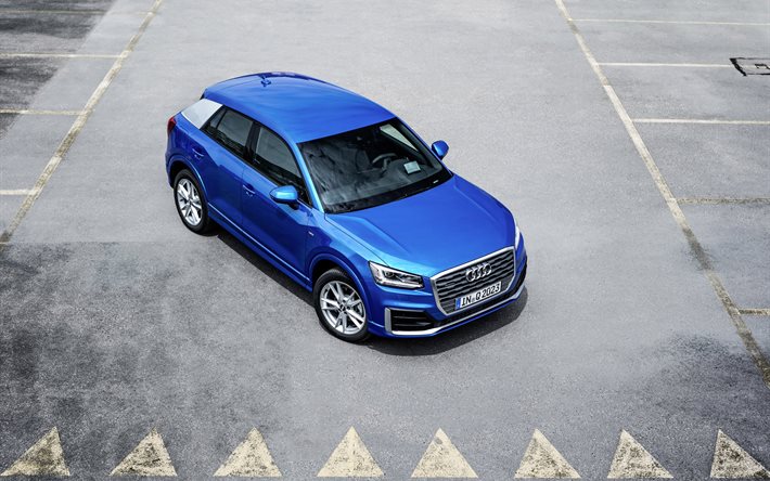 Audi Q2, parking, crossovers, 2016, blue Audi
