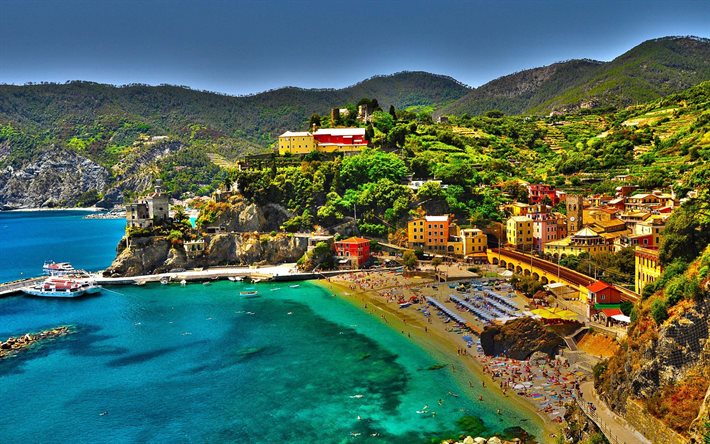 Monterosso al Mare, resort, playas, HDR, verano, costa, Italia