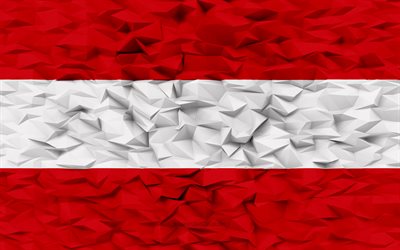 bandera de austria, 4k, fondo de polígono 3d, textura de polígono 3d, bandera austriaca, bandera de austria 3d, símbolos nacionales austriacos, arte 3d, austria