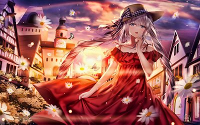 4k, Marie Antoinette, sunset, Fate Series, Fate Grand Order, Rider, TYPE-MOON, red dress, Marie Antoinette Fate Grand Order