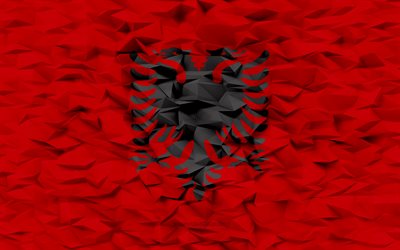bandera de albania, 4k, fondo de polígono 3d, textura de polígono 3d, bandera albanesa, bandera de albania 3d, símbolos nacionales albaneses, arte 3d, albania