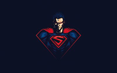 superman, 4k, fondos azules, mínimo, superhéroes, superman minimalismo, superman 4k