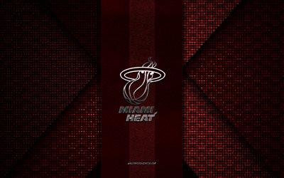 miami heat, nba, texture tricotée rouge, logo miami heat, club de basket-ball américain, emblème miami heat, basket-ball, floride, états-unis