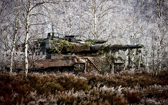 레오파드 2a7, 독일의 주력전차, 겨울, 눈, 숲 속의 탱크, 레오파드 2, 현대 장갑차, 독일, 탱크