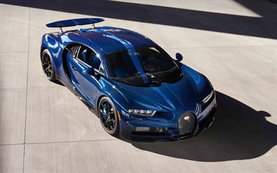 2022, bugatti chiron sport, 4k, vue de face, vue de dessus, hypercar, bleu chiron sport, supercars de luxe, bugatti