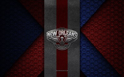 New Orleans Pelicans, NBA, blue red knitted texture, New Orleans Pelicans logo, American basketball club, New Orleans Pelicans emblem, basketball, New Orleans, USA