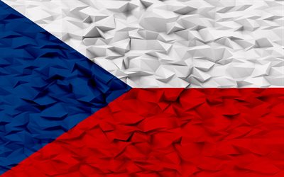 drapeau de la république tchèque, 4k, 3d polygone de fond, 3d polygone texture, drapeau tchèque, 3d drapeau de la république tchèque, symboles nationaux tchèques, art 3d, république tchèque