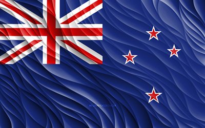4k, ニュージーランドの旗, 波状の3dフラグ, オセアニア諸国, ニュージーランドの日, 3dウェーブ, ニュージーランドの国家シンボル, ニュージーランド