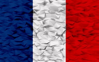 drapeau de la france, 4k, fond de polygone 3d, texture de polygone 3d, drapeau français, drapeau de la france 3d, symboles nationaux français, art 3d, france