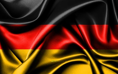tysk flagg, 4k, europeiska länder, tygflaggor, tysklands dag, tysklands flagga, vågiga sidenflaggor, europa, tyska nationella symboler, tyskland