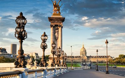 France, lampposts, architecture, attractions, Paris