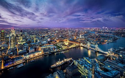 Londra, gece, ışıklar, İngiltere, Tower Bridge, İNGİLTERE, Thames Nehri
