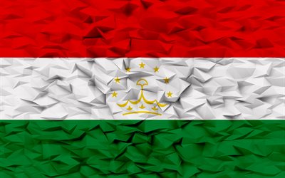 bandiera del tagikistan, 4k, sfondo del poligono 3d, struttura del poligono 3d, giorno del tagikistan, bandiera del tagikistan 3d, simboli nazionali del tagikistan, arte 3d, tagikistan, paesi dell asia