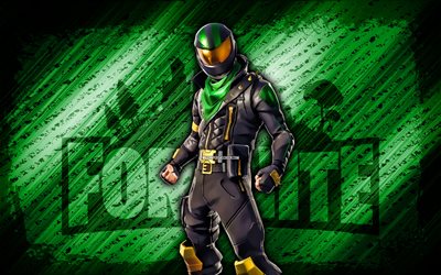 Lucky Rider Fortnite, 4k, green diagonal background, grunge art, Fortnite, artwork, Lucky Rider Skin, Fortnite characters, Lucky Rider, Fortnite Lucky Rider Skin