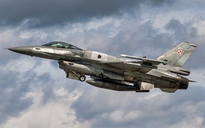 general dynamics f-16 fighting falcon, armée de l air polonaise, f-16c, chasseur américain, pologne, aviation de combat, f-16 dans le ciel