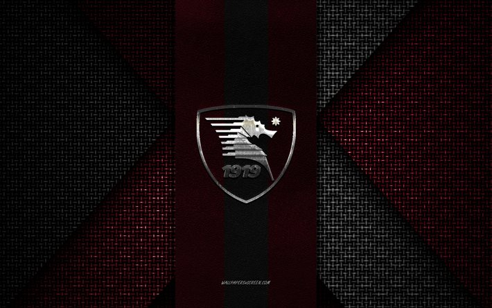 US Salernitana 1919, Serie B, red black knitted texture, US Salernitana 1919 logo, Italian football club, US Salernitana 1919 emblem, football, Salerno, Italy