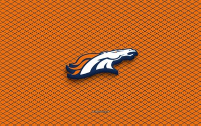 4k, Denver Broncos isometric logo, 3d art, American football club, isometric art, Denver Broncos, orange background, NFL, USA, American football, isometric emblem, Denver Broncos logo