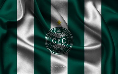 4k, شعار كوريتيبا, نسيج حرير أبيض أخضر, فريق كرة القدم البرازيلي, دوري الدراسية البرازيلية, كوريتيبا, البرازيل, كرة القدم, علم كوريتيبا, كوريتيبا fc