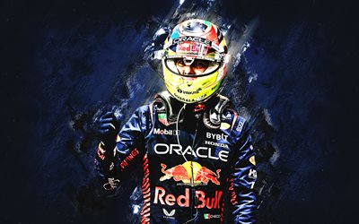 セルジオ・ペレス, レッドブルレース, 式1, メキシコのレーシングドライバー, チェッコペレス, 青い石の背景, f1, グランジアート, セルジオ・ミシェル・ペルツ・メンドーサ