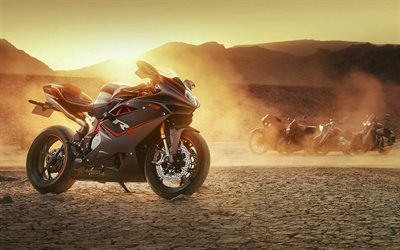 MV Agusta F4 RR, 2016, superbikes, el desierto, la puesta de sol