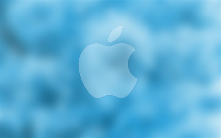 fond bleu, le logo Apple, IOS, créatif
