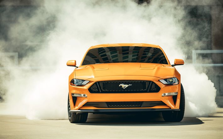 4k, Ford Mustang GT, duman, 2018 arabalar, süper arabalar, Ford