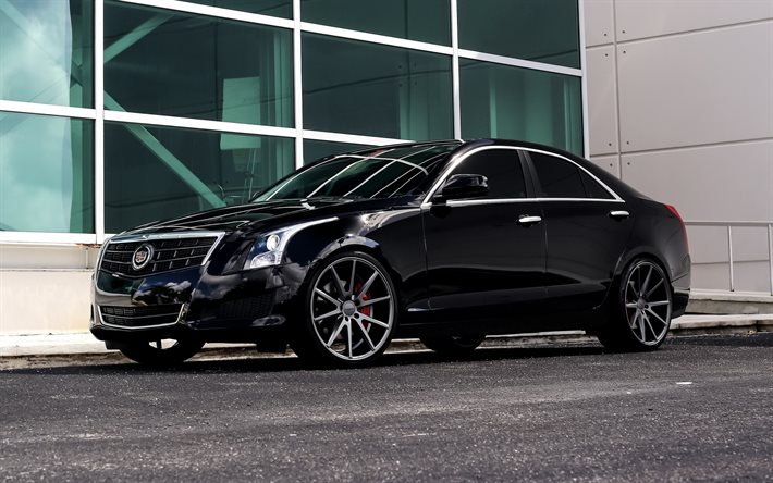 Cadillac ATS, 2017, black sedan ATS, silver wheels, new American cars, Cadillac