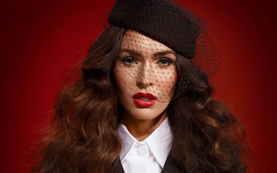 Megan Fox, portre, Amerikalı oyuncu, makyaj, siyah peçe, moda model